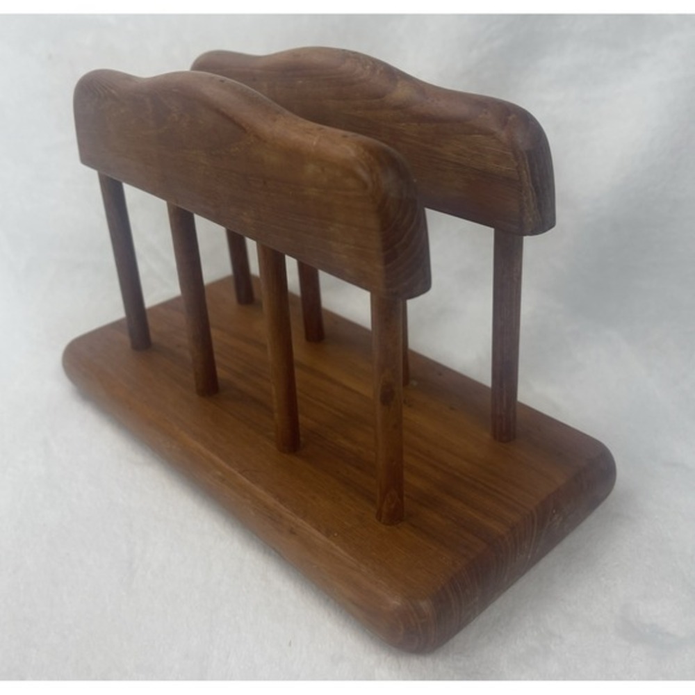 Vintage Goodwood Thailand Teak Letter‎ Sorter Napkin Holder Desk Organizer 8"